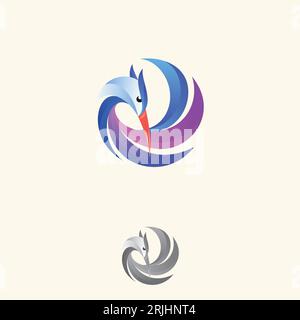 Logo Circle Heron Farbverlauf Bunte Stil Vektor Vorlage. Vektorillustration Stock Vektor