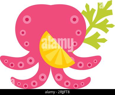 Oktopus mit Zitrone und Dill Symbol Stock Vektor