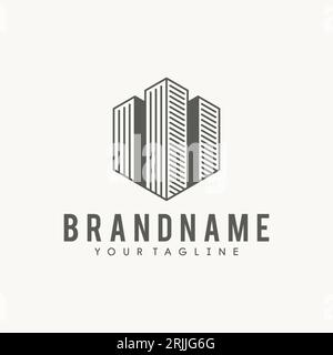 Hexagon Building Real Estate Business Logo Template, Building, Property Development und Construction Logo. Vektorillustration Stock Vektor