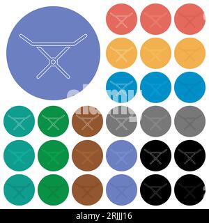 Zusammenklappbarer Wäschetrockner mit mehrfarbigen, flachen Symbolen auf rundem Hintergrund. Enthält weiße, helle und dunkle Symbolvarianten zum Zeigen und Handeln Stock Vektor