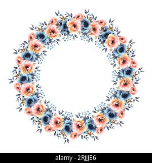 Kranz mit Herbstblumen, Blättern und Zweigen im Vintage-Aquarellstil. Vektorkreisrahmen Stock Vektor