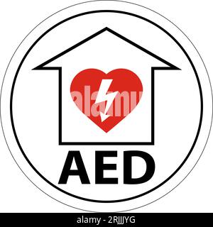 Bodenschild AED mit Defib Heart, rotes Bodenschild Stock Vektor