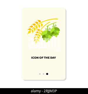Hopfen Blumen und Ohren von Weizen flach Symbol Stock Vektor