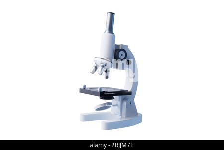 Mikroskop mit biologischem Forschungskonzept, 3D-Rendering. Digitale Zeichnung. Stockfoto