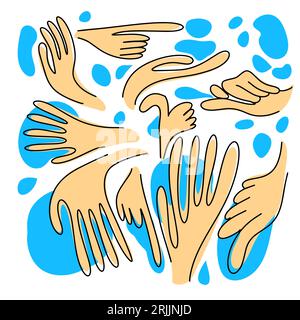 Hände mit Wasserset. Hände waschen. Vektorillustration Stock Vektor