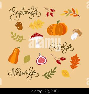 Set aus handgezeichneten Herbstelementen. Stock Vektor