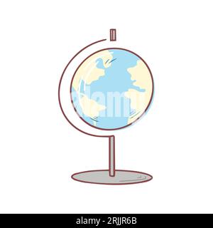Globe Hand gezeichnet Schreibwaren Vorräte Doodle. Vektordesign-Illustration isoliert auf weißem Hintergrund. Stock Vektor