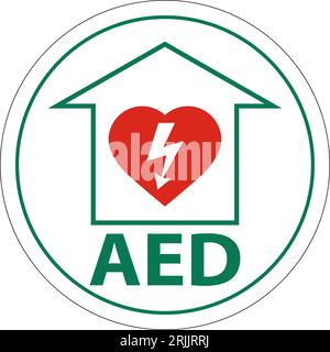 Bodenschild AED mit Defib Heart, rotes Bodenschild Stock Vektor