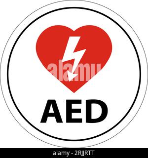 Bodenschild AED mit Defib Heart, rotes Bodenschild Stock Vektor