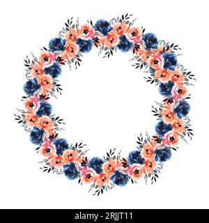 Kranz mit Herbstblumen, Blättern und Zweigen im Vintage-Aquarellstil. Vektorkreisrahmen Stock Vektor