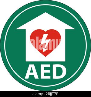 Bodenschild AED mit Defib Heart, rotes Bodenschild Stock Vektor