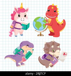 Set mit süßen Zeichentrickdinosauriern. Vektorillustration isoliert auf weißem Hintergrund. Stock Vektor