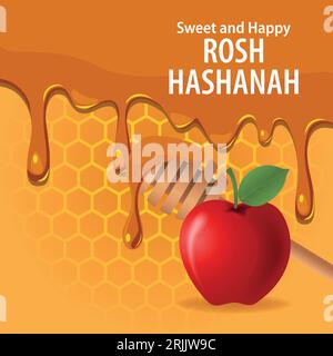 Vektor-Illustration des Schmelzens von Honig und Apfel für Rosh Hashanah Urlaub. Stock Vektor