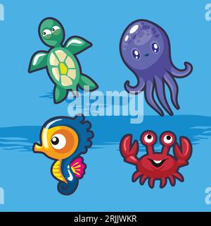 Zeichentricktiere unter dem Meer Stock Vektor