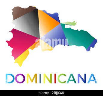Leuchtend farbige Dominicana-Form. Mehrfarbiges, geometrisches Country-Logo. Modernes, trendiges Design. Authentische Vektorillustration. Stock Vektor