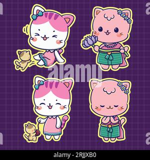 Niedliche Karikaturkatze Kawaii Vektor-Set Vektor-Illustration Stock Vektor