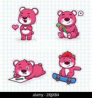 Set mit süßen rosa Teddybären in verschiedenen Posen. Vektorillustration. Stock Vektor