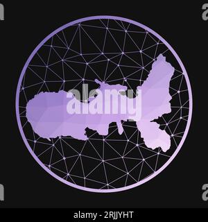 Elba-Symbol. Polygonale Vektorkarte der Insel. Elba-Ikone im geometrischen Stil. Die Inselkarte mit violettem, niedrigem Poly-Verlauf auf dunklem Hintergrund. Stock Vektor