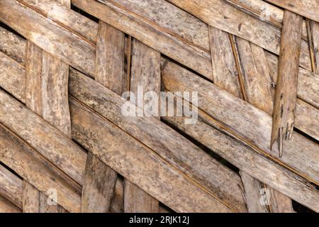 Trockene Palmblatt-Matte, Nahaufnahme der Hintergrundoberfläche Stockfoto