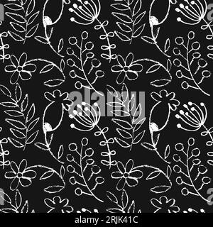 Kunstkreide Gezeichnete Blumen Nahtloser Hintergrund Stock Vektor