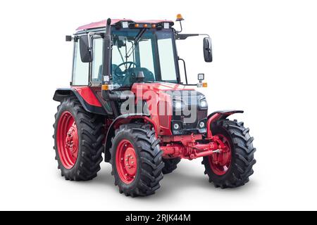 Moderner Radtraktor isoliert auf weißem Hintergrund Stockfoto