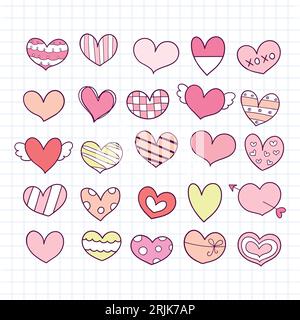Doodle Hearts, handgezeichnete Liebesherzen-Sammlung. Stock Vektor