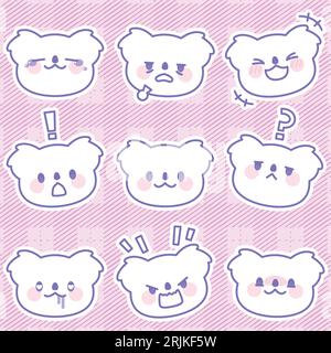 Cute kawaii bear face emoticons set. Vector illustration. Stock Vektor
