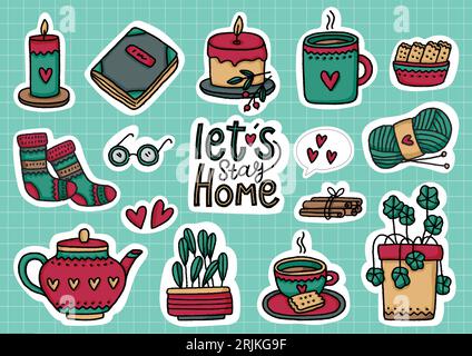 Set of sticker cute cartoon icons Stock Vektor