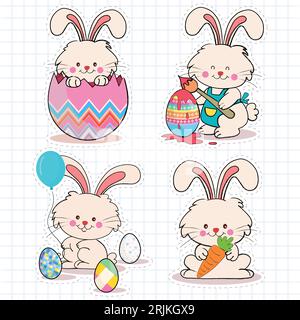 Kleine Kaninchen mit fröhlicher osterfeier-Vektor-Illustration Stock Vektor