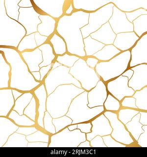 Gold Kintsugi Reparatur Risse Hintergrund Textur Vektor Illustration isoliert auf weißem Hintergrund. Stock Vektor