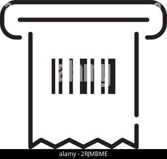 Beleg mit ausgedrucktem Barcode. Kontaktlose Geldautomaten- oder Zahlungstransaktion. Pixel perfekter, bearbeitbarer Hub Stock Vektor