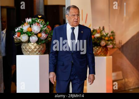 Johannesburg, Südafrika. August 2023. Russlands Außenminister Sergej Lawrow trifft am 23. August 2023 auf dem BRICS-Gipfel im Sandton Convention Centre in Johannesburg am 2023 ein. Pool Photo by Gianluigi Guercia/UPI Credit: UPI/Alamy Live News Stockfoto