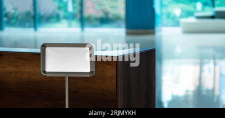 Hotel or office building lobby. Reception desk in interior of empty business office lobby. Stock Photo