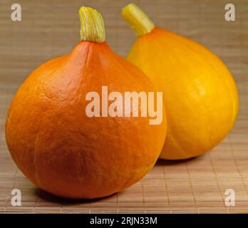 Hokkaido Squash, Cucurbita maxima, in Nahaufnahme Stockfoto