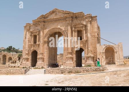 Arch of Hadrian in the ancient Greco-Roman city of Gerasa  in present day Jerash, Jerash Governorate, northern Jordan Stock Photo