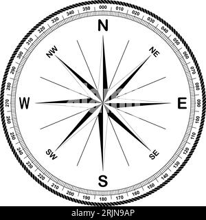 Kompassrose-Vektor mit acht Windrichtungen. Wind Rose mit abstraktem Kordelrahmen und acht Spikes Wind Rose. Marine-, nautische oder Trekking-Navigation. Stock Vektor