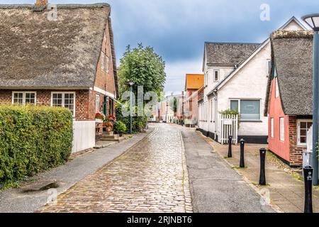 Nordby Hauptstraße alte Häuser auf der Insel Fanoe im wattenmeer, Dänemark Stockfoto