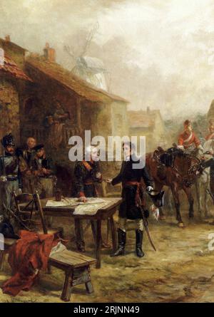 Wellington und Blücher Treffen vor der Schlacht von Waterloo, Gemälde von Robert Alexander Hillingford, nach 1815 Stockfoto