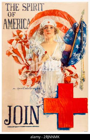 American Nurses, US, WW1, Rekrutierungsplakat für Frauen, The Spirit of America, Join, (Woman as Nurse and Red Cross Symbol), 1910-1920 Stockfoto