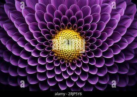 Extreme Nahaufnahme einer violetten Dahlia-elma-Blume, fibonacci-Sequenz-Textur Stockfoto
