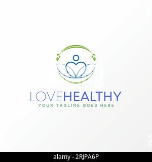Logo-Design Grafikkonzept kreatives abstraktes Premium-Vektor-Stockzeichen Silhouette Liebe, Blätter und Lotus. Bezogen auf gesunde Pflege Meditation Yoga Stock Vektor