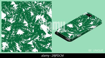 Modernes Smartphone in einzigartiger Hülle verziert Wildfeld Gras Petersilie mit Wiese Herbarium Gras nahtlose Muster. Isometrische Draufsicht. Vektorschmuck Stock Vektor