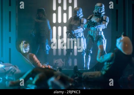 Eine Star Wars Stormtrooper Schneetrooper-Action-Figur, die einen kaiserlichen Offizier aus der ursprünglichen Trilogie darstellt Stockfoto