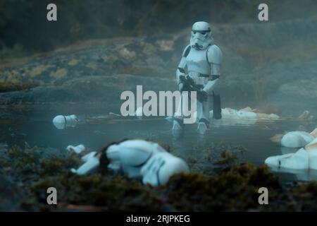 Eine Star Wars Stormtrooper Schneetrooper-Action-Figur, die einen kaiserlichen Offizier aus der ursprünglichen Trilogie darstellt Stockfoto