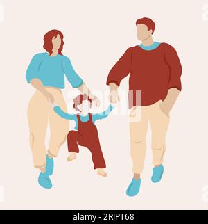 Eine glückliche Familie aus Mutter, Vater und Kleinkind, die zusammen spazieren Stockfoto
