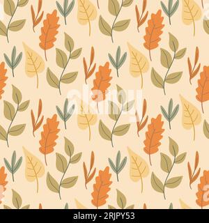 Bequemes, nahtloses Muster im Herbstlaub. Süßer Herbsthintergrund. Natur saisonaler Druck für Tapete, Textil, Design, Ketor Illustration Stock Vektor