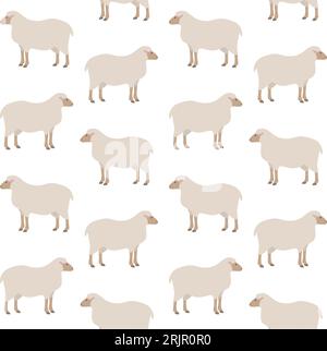 Vektor nahtloses Muster von flachen handgezeichneten Schafen isoliert auf weißem Hintergrund Stock Vektor