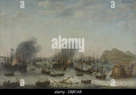 Die Niederlage der Spanier bei Gibraltar durch eine niederländische Flotte unter dem Kommando von Admiral Jacob van Heemskerck am 25. April 1607 1639 durch Adam Willaerts Stockfoto