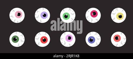 Set Comic Halloween bunten Augapfel Stock Vektor