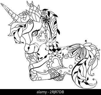 einhornzentangle-Stil. Kann zum Bedrucken von T-Shirts, Tapeten oder Poster verwendet werden. Stock Vektor